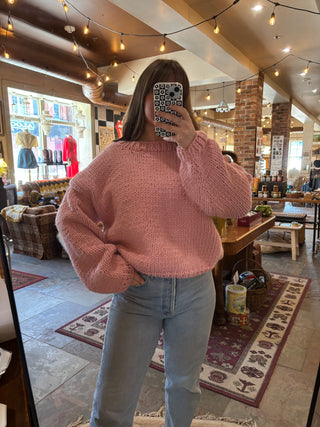 Mom's Hand Knit Sweater - Pretty in Pink