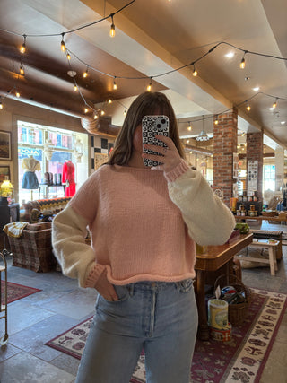 Mom's Hand Knit Sweater - Peaches and Cream Crop