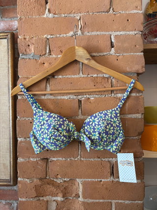 Vintage Bikini Top - Green Flower Power