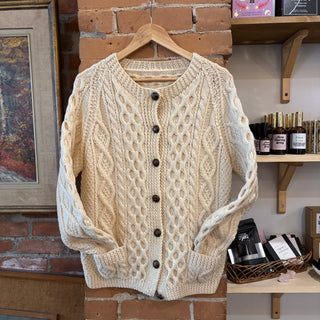 Cream Cable Knit Cardigan with Wood Buttons