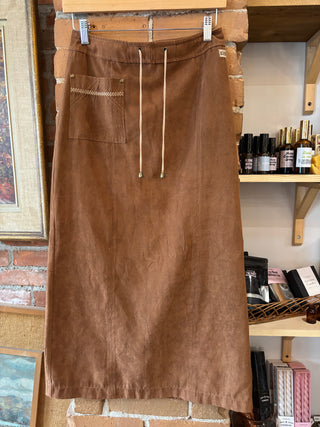 Brown Suede Midi Skirt