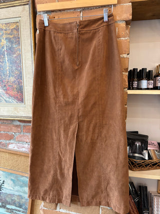Brown Suede Midi Skirt
