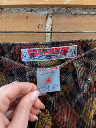 70's Silver Plaid Cord Pants