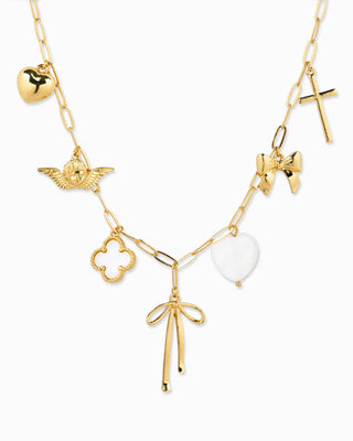 Gold Multi Bow Charm Necklace
