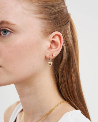 Augury Eye Heart Charm Huggie Earrings