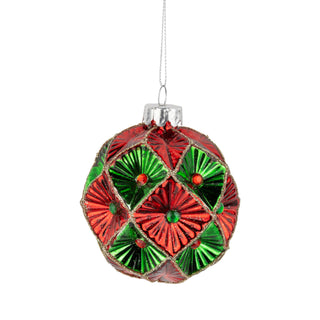 Mld glass ball orn, red-green, diamantes