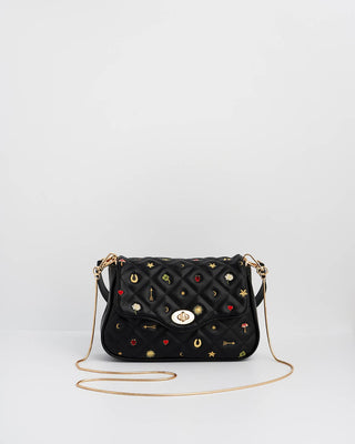 Black Quilted Motif Embroidered Crossbody