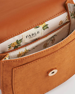 Floral Tan Faux Suede Embroidered Saddle Bag