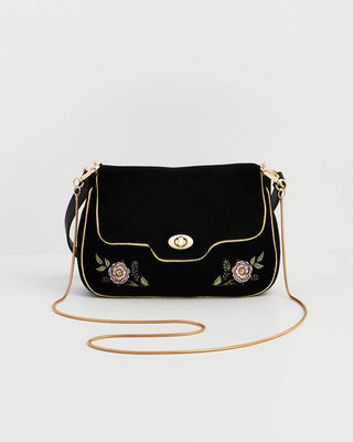 Rose Embroidered Black Clutch