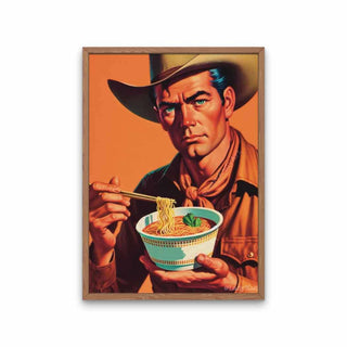 Cowboy Eating Ramen Art Print, Trendy Food Wall Art, Western