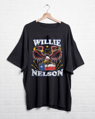 O/S Willie Nelson Born For Trouble Off Black Oversized Tee