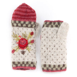 Aubrey Floral Embroidered Wool Flip Mittens | Handwarmer