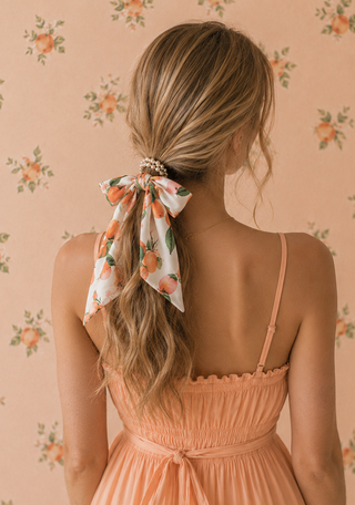 Pearl Beaded Long Bow Hair Tie