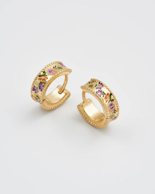 Folksy Floral Gold Huggie Earrings