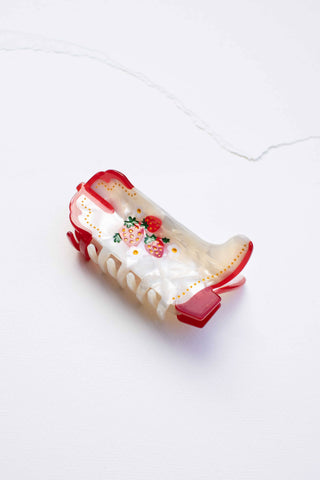 Cute Strawberry Embellished Cowgirl Boots Hair Claw Clip