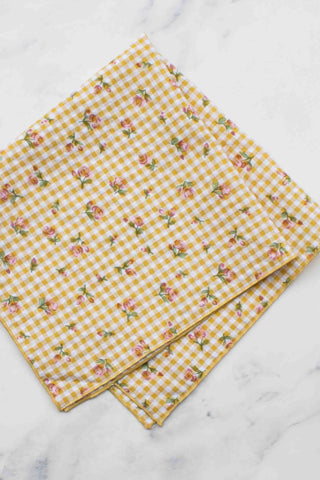 Floral Gingham Cotton Square Scarf