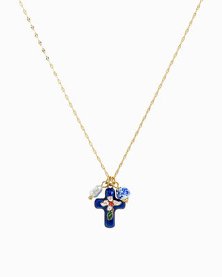 Porcelain Inspired Vintage Floral Cross Necklace