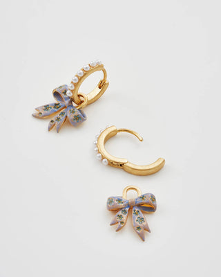 Bow Pearl Huggie Earrings