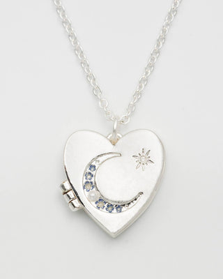Selene Moon Periwinkle Locket Necklace in Silver