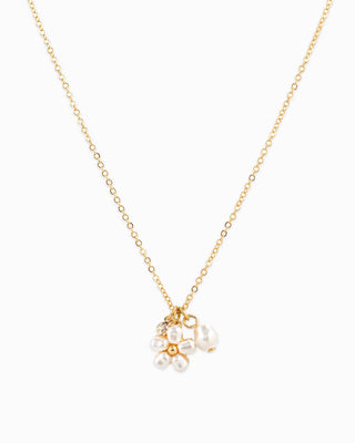 Stone & Pearl Flower Charm Necklace