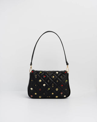Black Quilted Motif Embroidered Crossbody