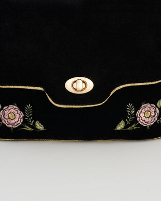 Rose Embroidered Black Clutch