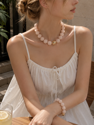 Pastel Marble Statement Beaded Necklace & Bracelet Set