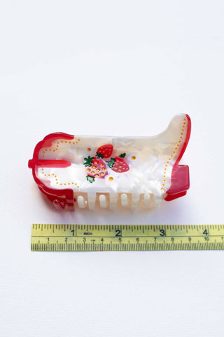 Cute Strawberry Embellished Cowgirl Boots Hair Claw Clip