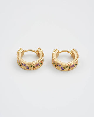 Folksy Floral Gold Huggie Earrings