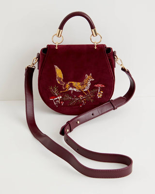 Fox & Mushroom Embroidered Velvet Saddle Bag