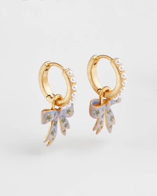 Bow Pearl Huggie Earrings