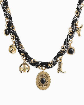 Paisley Scarf Western Concho Multi Charm Necklace