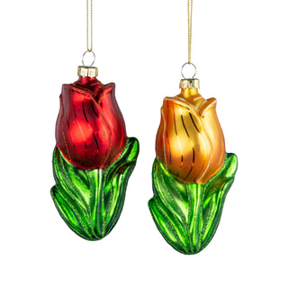 A45315:2 Asst'd glass ornament, red and yellow tulip