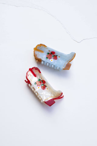 Cute Strawberry Embellished Cowgirl Boots Hair Claw Clip