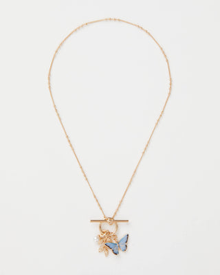 Enamel Blue Butterfly & Leaf Charm Necklace