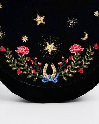 Black Dove & Floral Star Velvet Embroideried Saddle Bag