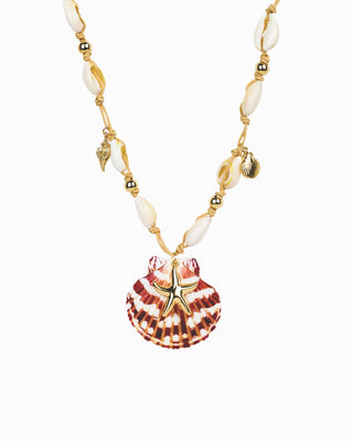 Beach Mode Coastal Starfish Shell Cord Necklace