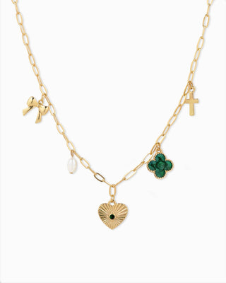 Sunburst Heart Mixed Charm Necklace