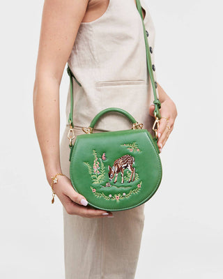 Fawn & Snail Green Embroidered Top Handle Bag