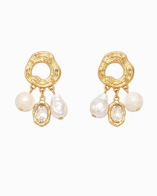 Organic Gem Stone Baroque Pearl Charm Drop Earrings