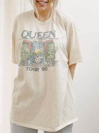 Queen 1980 Tour Off White Thrifted Licensed Graphic Tee