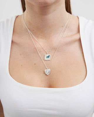 Selene Moon Periwinkle Locket Necklace in Silver