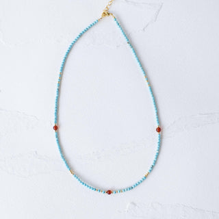 Turquoise Bead Necklace with Red Natural Stone Accents