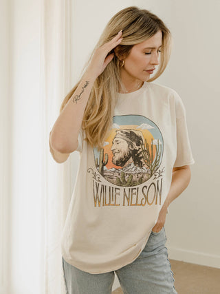 Willie Nelson In The Sky Off White Thrifted Graphic Tee