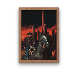 Red Sky Cowboy Collage Print, Western Decor, Cowboy Print