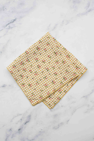 Floral Gingham Cotton Square Scarf