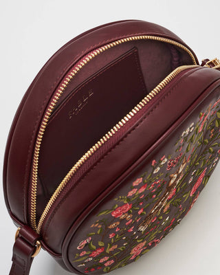 Chloe Owl Embroidered Circle Bag in Burgundy
