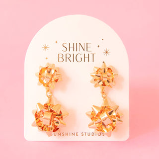 Holiday Bow Earrings | Double | Gold