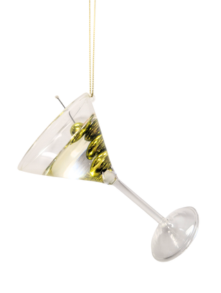 Clear martini glass orn, with green olives