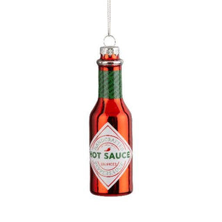 Glass hot sauce bottle ornament